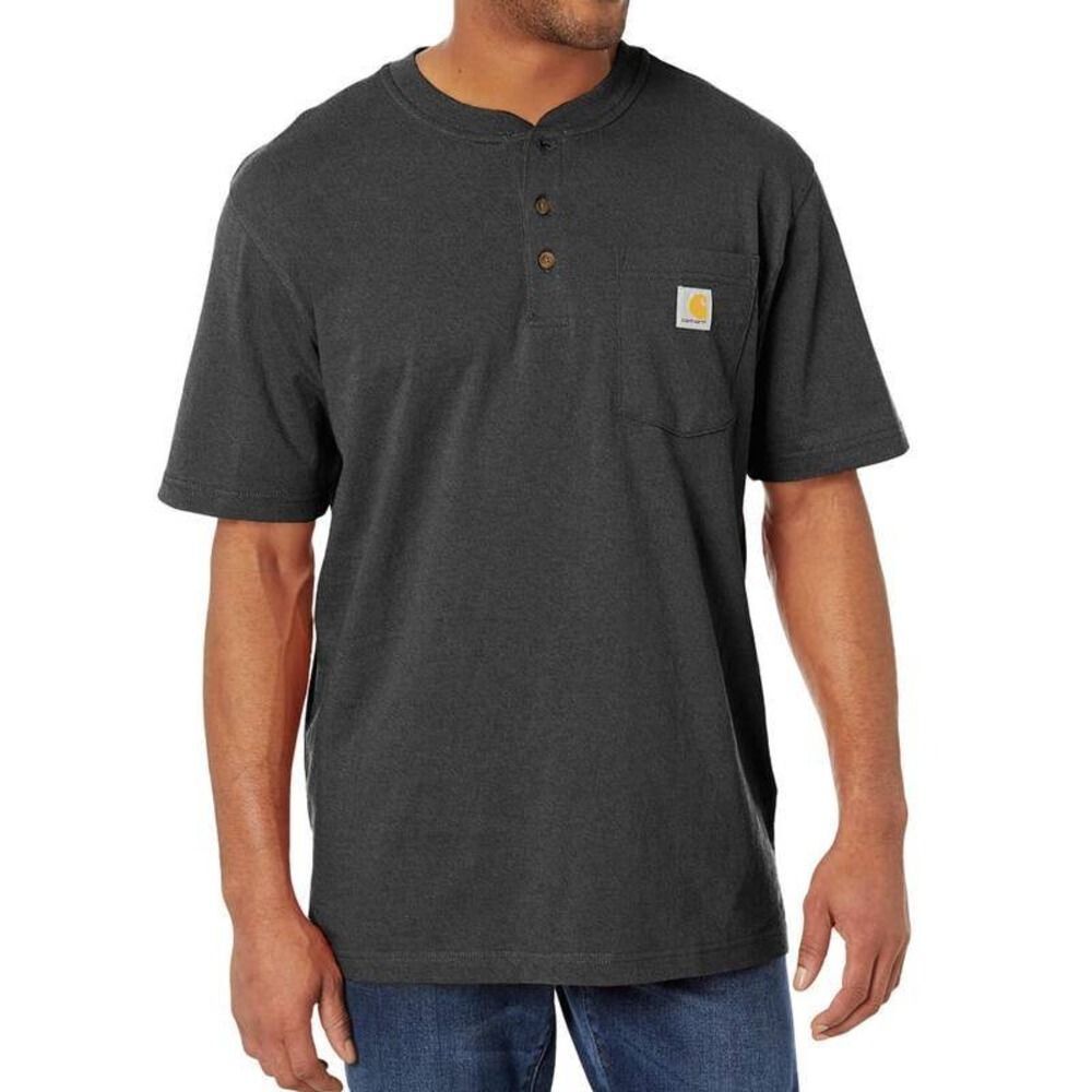 Carhartt Mens 3XLHeavy Weight Henley Shirt Pocket Tee Gray Loose Fit Workwear